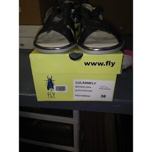 FLY Womens London Leather Woven Sandals, Black/Bronze ,38M